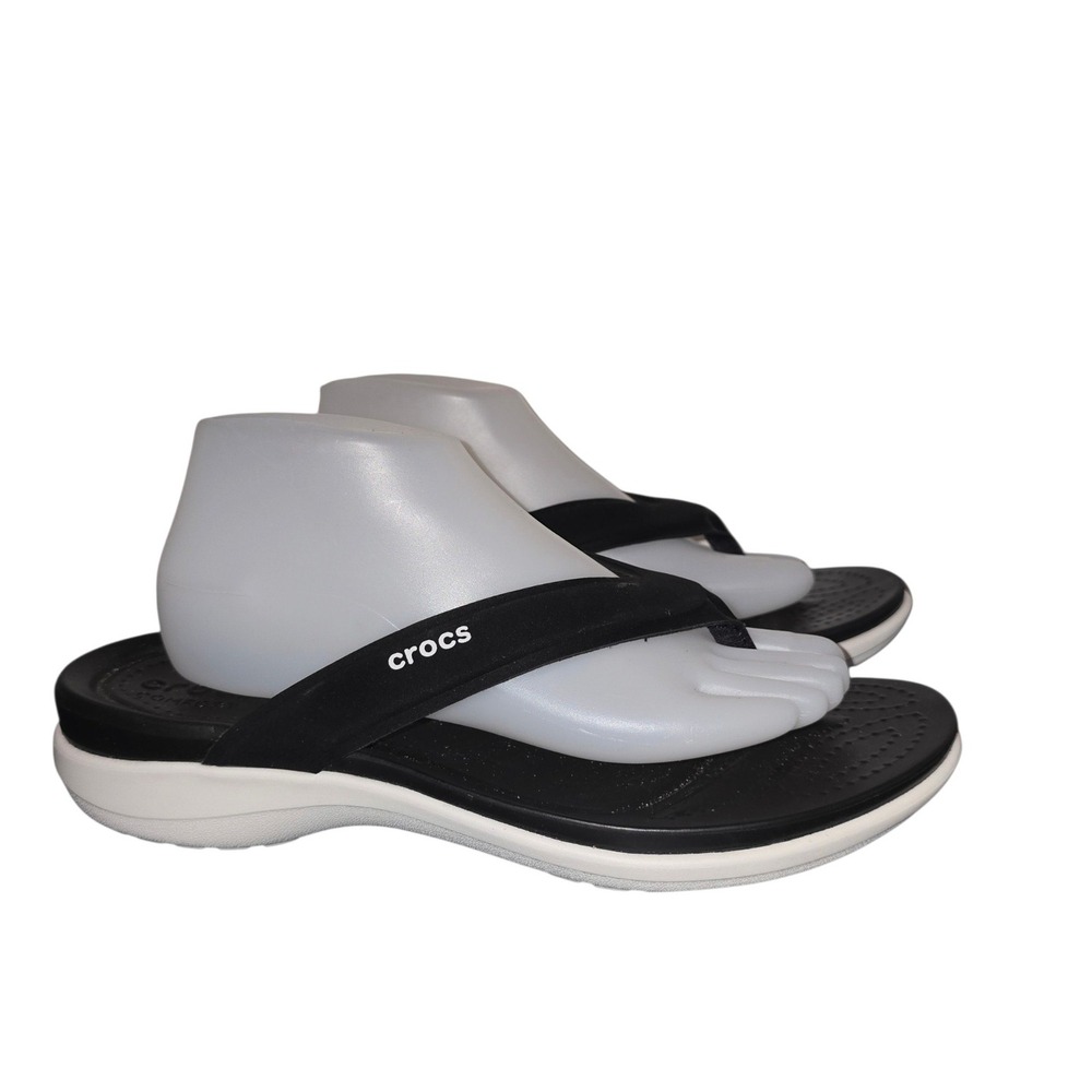 Crocs LiteRide Flip Flops Womens 11 Black White Athletic Comfort Sandals 205182